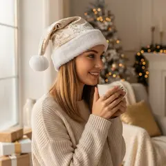 GENERICO - Gorro Navideño En Terciopelo Suave Navidad Adulto Unisex Beige