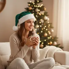 GENERICO - Gorro Navideño En Terciopelo Suave Navidad Adulto Unisex Verde Esmeralda