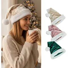 GENERICO - Gorro Navideño En Terciopelo Navidad Adulto Unisex Set X 3