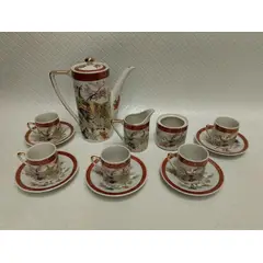 JAPAN - Juego De Te Japones Antiguo En Porcelana Y Laminilla De Pavo