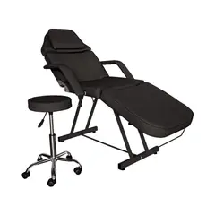 LENIVE - SILLA CAMA PARA FACIALES PROFESIONAL COLOR NEGRO CON BANCO