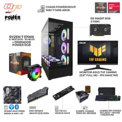 POWER GROUP - PC GAMER RYZEN 7 5700X - RX 9060XT 8GB + MONITOR ASUS TUF 24" 146HZ - RAM 32GB SSD 1TB - B550 WIFI