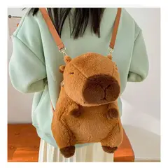 GENERICO - Mochila de Felpa Suave Tipo Peluche con Diseño de Capibara Cafe