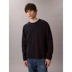 CALVIN KLEIN - Saco azul de cuello redondo y logo en relieve