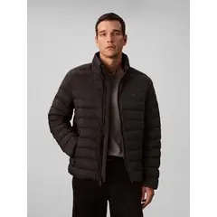CALVIN KLEIN - Chaqueta negra puffer de peso medio con capota y cierre de cremallera