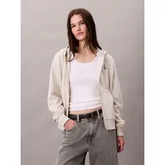 CALVIN KLEIN - Buzo blanco con capota y cierre de cremallera