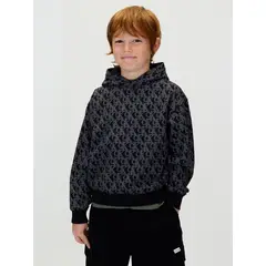 CALVIN KLEIN - Buzo negro con capota y estampado integral de monograma