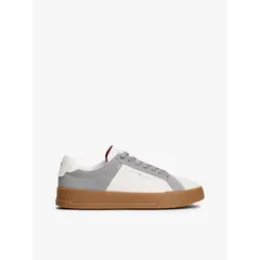 TOMMY HILFIGER - Tenis gris de tenis en cuero texturizada