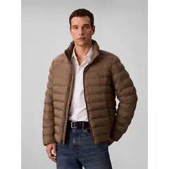 CALVIN KLEIN - Chaqueta chocolate puffer de peso medio con capota y cierre de cremallera