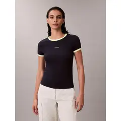 CALVIN KLEIN - Camiseta azul baby fit de manga corta en canalé