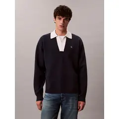 CALVIN KLEIN - Saco azul tejido oversize con cuello johnny