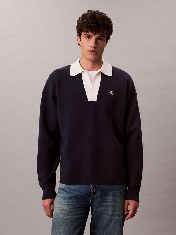 Imagen de Saco azul tejido oversize con cuello johnny