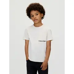 CALVIN KLEIN - Camiseta blanca de manga corta con bolsillo y logo bordado