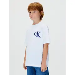 CALVIN KLEIN - Camiseta blanca de manga corta con logo de monograma bordado