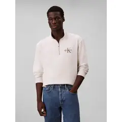 CALVIN KLEIN - Saco beige con cuello semi alto y cierre de cremallera