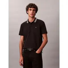 CALVIN KLEIN - Polo negro de piqué con ribetes en contraste