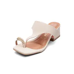 VIZZANO - Sandalia Tacon Bajo Cuadrado Mule Marfil-Anillo
