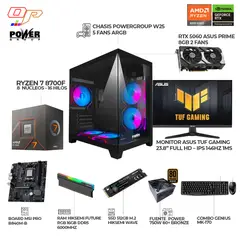 POWER GROUP - PC GAMER RYZEN 7 8700F + RX 9060XT 8GB + MONITOR ASUS TUF 24" 146HZ FHD - RAM 16GB DDR5 - SSD 512GB