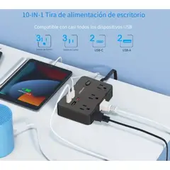 GENERICO - Multitoma, Regleta Protectora Contra Sobretensiones, Con 4 Puertos USB (2 USB C) de Carga Rápida