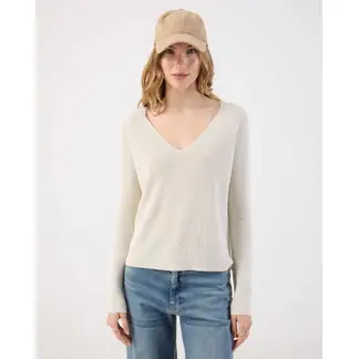 PATPRIMO - Saco Fino Tejido Cuello V Elegante  Para Mujer Crudo