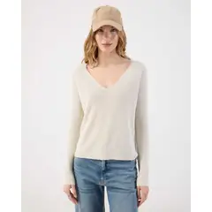 PATPRIMO - Saco Fino Tejido Cuello V Elegante  Para Mujer Crudo
