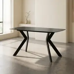 MUEBLES FIOTTI - Mesa de comedor rectangular cristal Gris Oscuro Avani 140x70cm