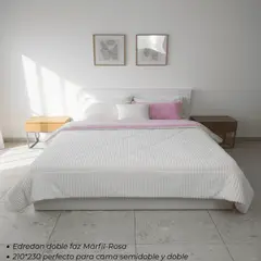 HARMONY HOME - Edredón Doble Faz Márfil-Rosa + Set Completo de Fundas y Cojines 210X230