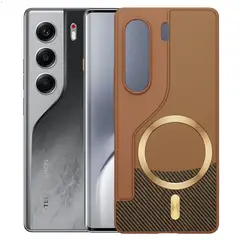 GENERICO - Estuche Carbono Carga Magnética Compatible Tecno Camon 40 Pro 5G Café