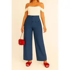 YOGA & GYM - Pantalón de lino tiro alto con cintura elástica y pierna amplia