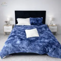 HARMONY HOME - Edredón Doble Faz Azul-Márfil+ Set Completo de Fundas y Cojines 230X240