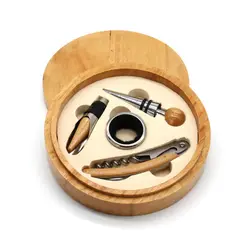 TRIPLE CLEAN - Estuche Accesorios Vino Redondo Madera