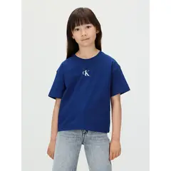 CALVIN KLEIN - Camiseta azul de corte boxy con logo de monograma estampado