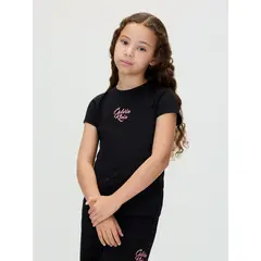 CALVIN KLEIN - Camiseta negra Para Niña de manga corta con logo cursivo