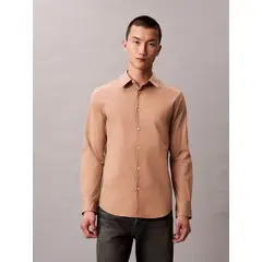 CALVIN KLEIN - Camisa beige slim fit elástica de manga larga