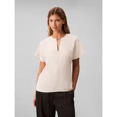 CALVIN KLEIN - Blusa beige de manga corta en crêpe de chine