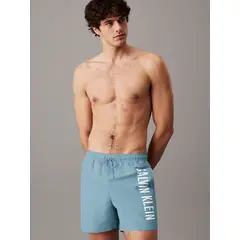 CALVIN KLEIN - Pantaloneta celeste de baño de largo medio con cordón - Intense Power