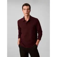 CALVIN KLEIN - Polo chocolate manga larga de algodón premium con tejido interlock