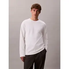 CALVIN KLEIN - Camiseta blanca de manga larga de algodón premium en tejido interlock