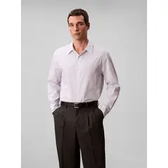 CALVIN KLEIN - Camisa blanca relaxed de manga larga en tejido dobby a rayas