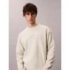 CALVIN KLEIN - Saco beige de cuello redondo y logo en relieve