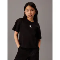 CALVIN KLEIN - Camiseta negra Para Niña de corte boxy con logo de monograma estampado