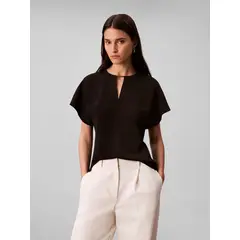 CALVIN KLEIN - Blusa negra de manga corta en crêpe de chine