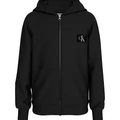 CALVIN KLEIN - Buzo negro con capota y cierre de cremallera