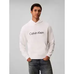 CALVIN KLEIN - Buzo blanco con capucha de corte regular