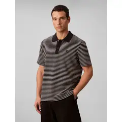 CALVIN KLEIN - Polo negro ottoman a rayas