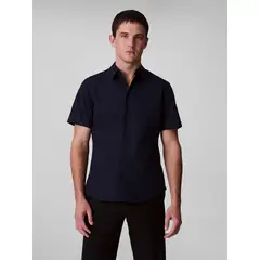CALVIN KLEIN - Camisa azul slim de algodón elástico