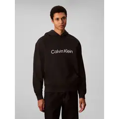 CALVIN KLEIN - Buzo negro con capucha de corte regular