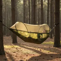 IKSA - Hamaca Naranja De Nylon Para Camping Con Toldillo Y Protección Antimosquitos