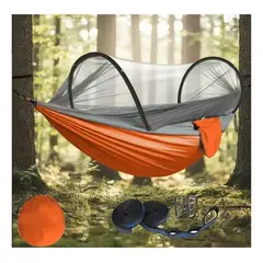 IKSA - Hamaca Naranja De Nylon Para Camping Con Toldillo Y Protección Antimosquitos