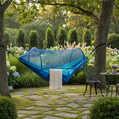 IKSA - Hamaca Naranja De Nylon Para Camping Con Toldillo Y Protección Antimosquitos